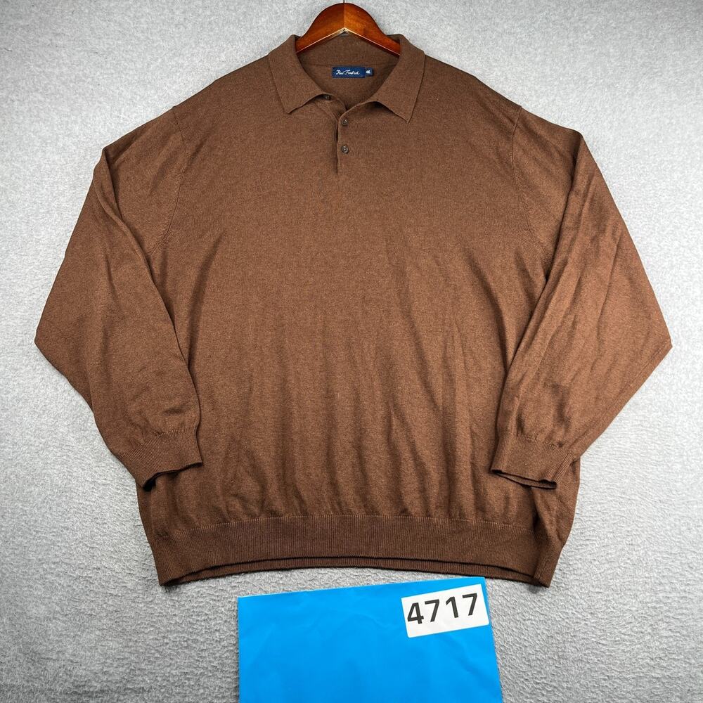 Paul Fredrick Polo Sweater Long Sleeve Brown Silk Cashmere Cotton 4XL